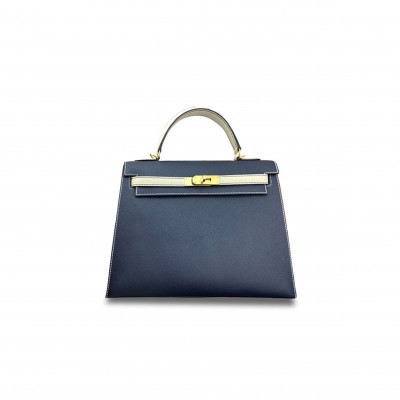 HERMÈS KELLY 32 EPSOM MIDNIGHT BLUE MILKSHAKE PLATINUM BUCKLE (32*23*10.5cm) 